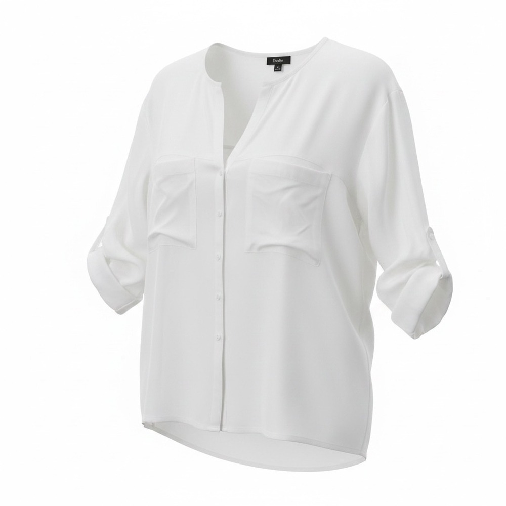 Lumiere White Roll Tab Sleeve‎ Button Up Utility Blouse Top NT15304 Size L